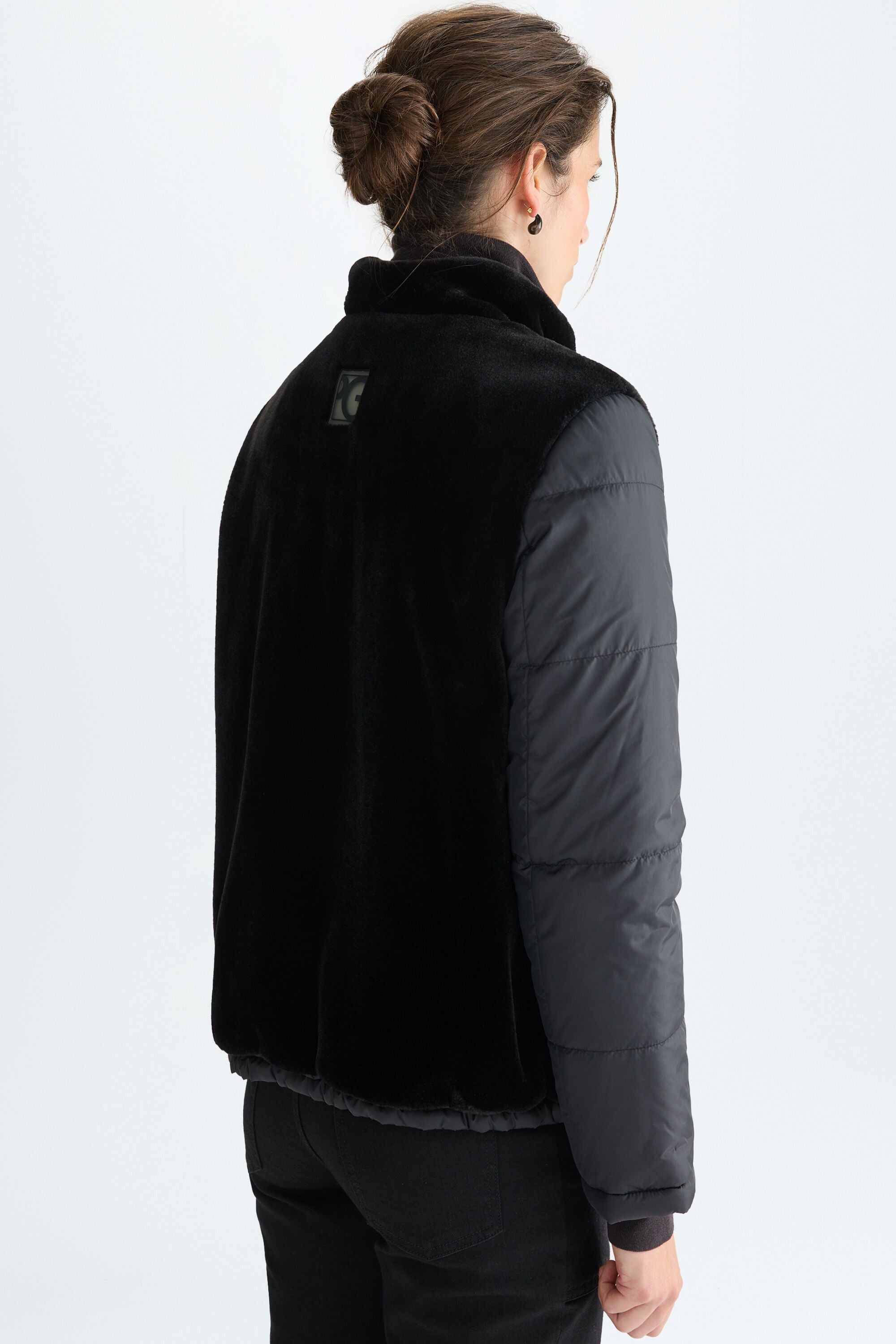 Faux fur quilted nylon reversible coat black - Purificacion Garcia