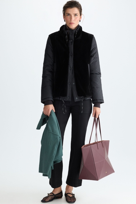 FAUX FUR QUILTED NYLON REVERSIBLE COAT