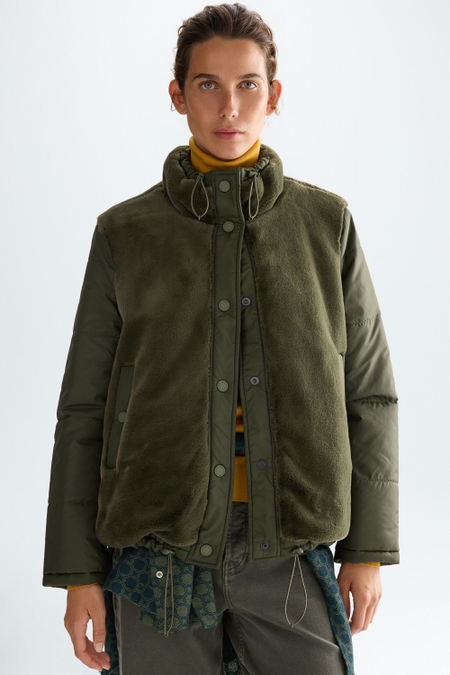 FAUX FUR QUILTED NYLON REVERSIBLE COAT