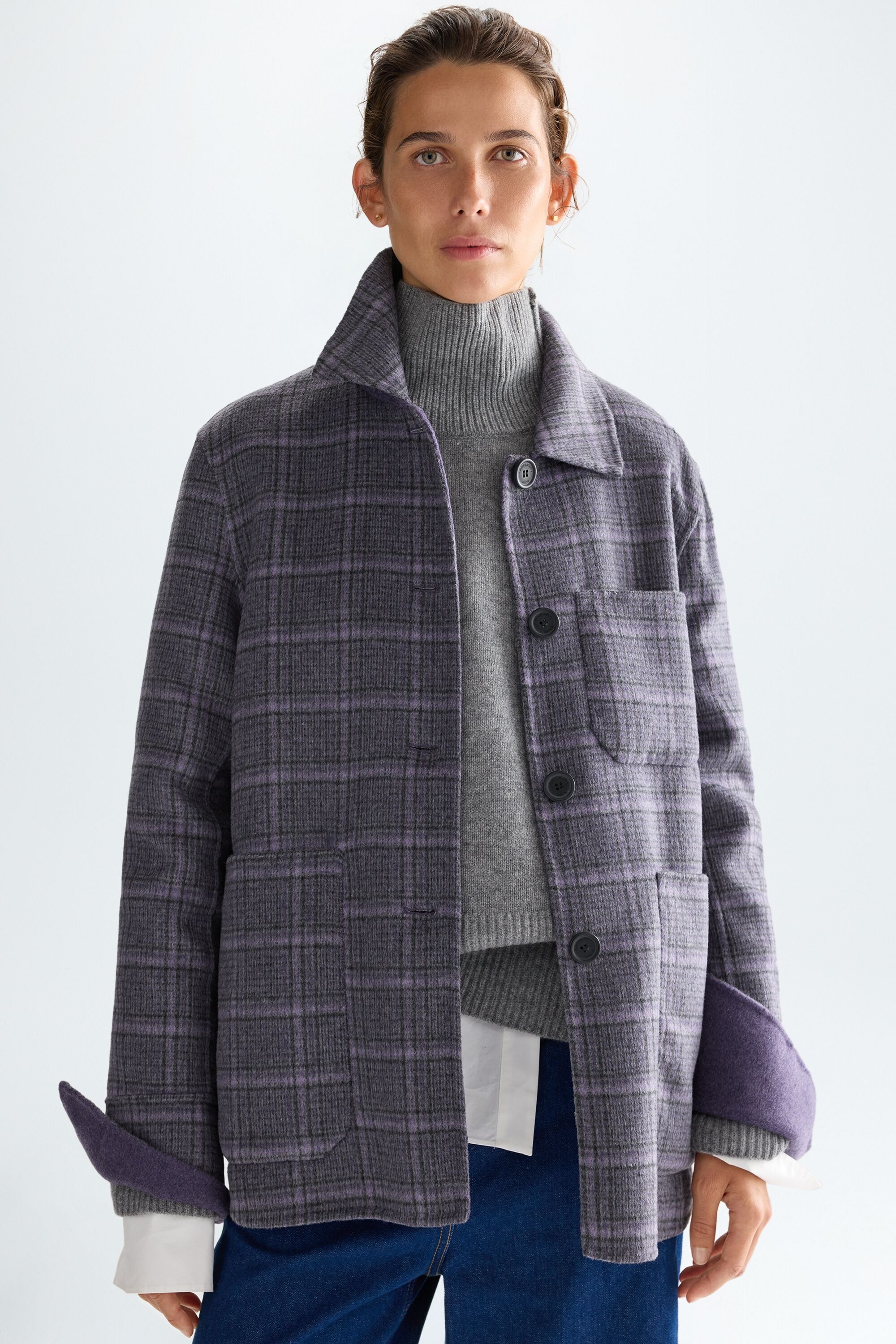 Double-faced wool straight-fit reversible coat