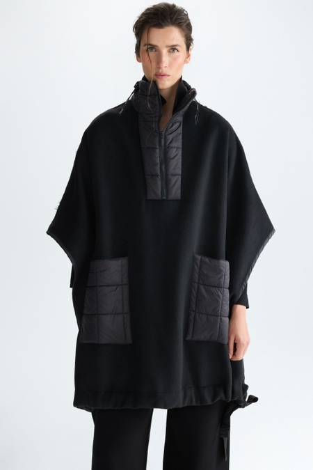 CUBE-QUILTED NYLON DOUBLE-FACED WOOL CAPE