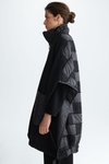Cube-quilted nylon double-faced wool cape