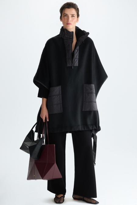 CUBE-QUILTED NYLON DOUBLE-FACED WOOL CAPE