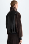 Faux-fur and faux-leather reversible bomber jacket