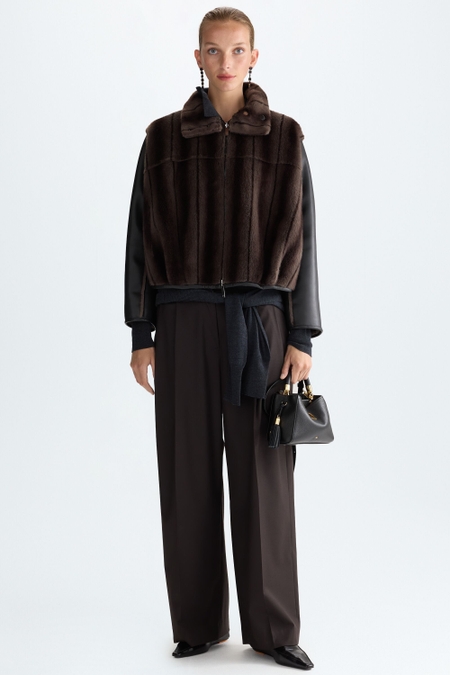 FAUX-FUR AND FAUX-LEATHER REVERSIBLE BOMBER JACKET