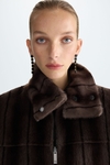 Faux-fur and faux-leather reversible bomber jacket