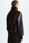 Faux-fur and faux-leather reversible bomber jacket