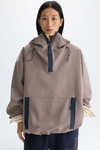 Hooded chequered technical cotton oversize coat