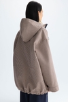 Hooded chequered technical cotton oversize coat