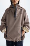 Hooded chequered technical cotton oversize coat