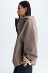 Hooded chequered technical cotton oversize coat