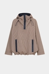Hooded chequered technical cotton oversize coat