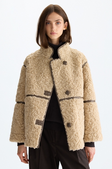 FAUX-SHEARLING AND LEATHER REVERSIBLE COAT