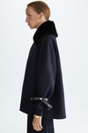 Double-faced wool coat with detachable collar