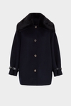 Double-faced wool coat with detachable collar