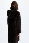 Double-faced faux-fur coat with detachable hood