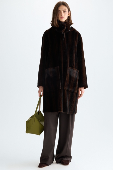 DOUBLE-FACED FAUX-FUR COAT WITH DETACHABLE HOOD