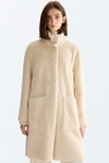 Double-faced faux-fur coat with detachable hood