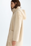 Double-faced faux-fur coat with detachable hood