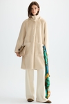 Double-faced faux-fur coat with detachable hood