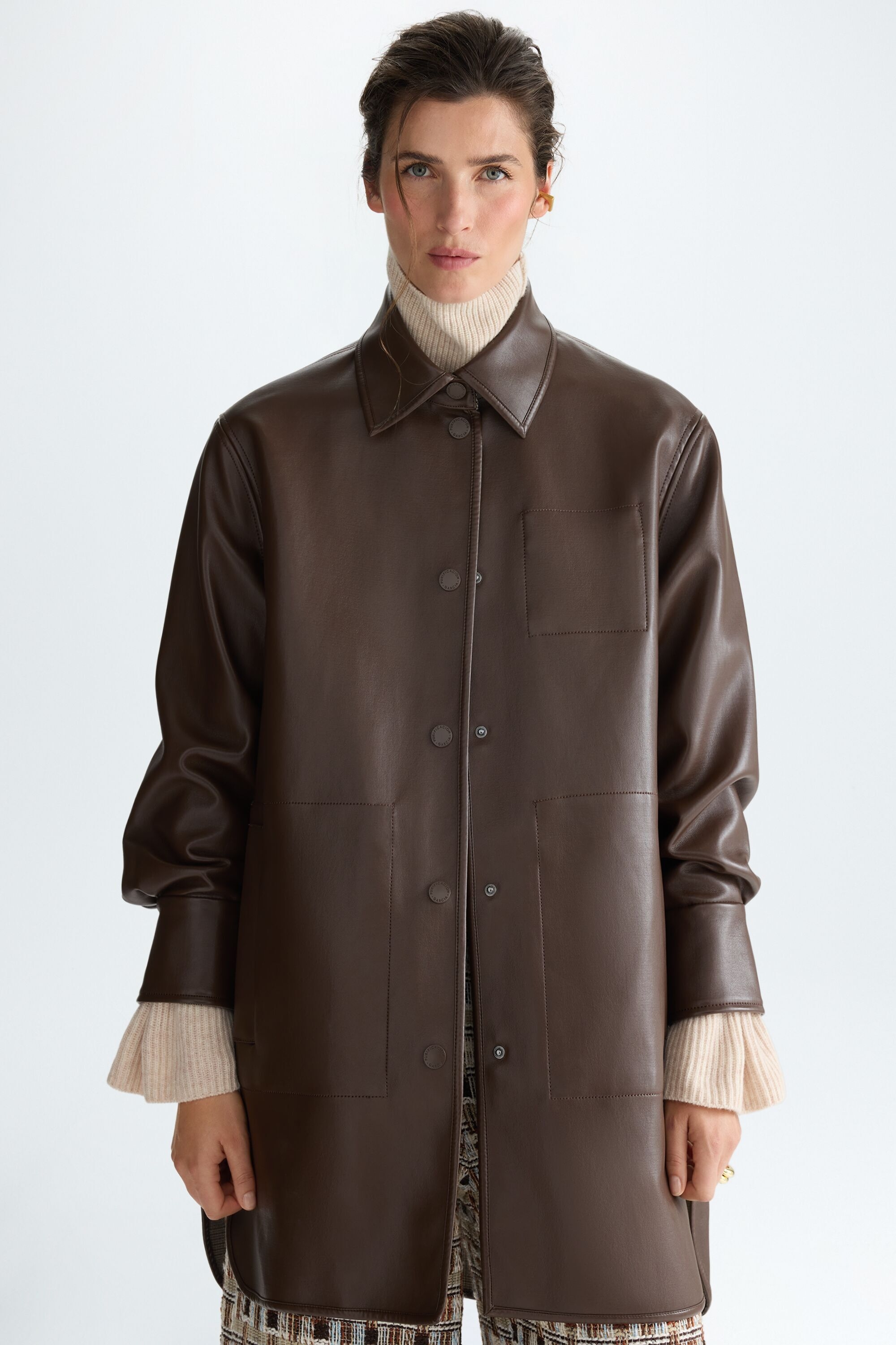 Prince of Wales chequered faux-leather reversible coat