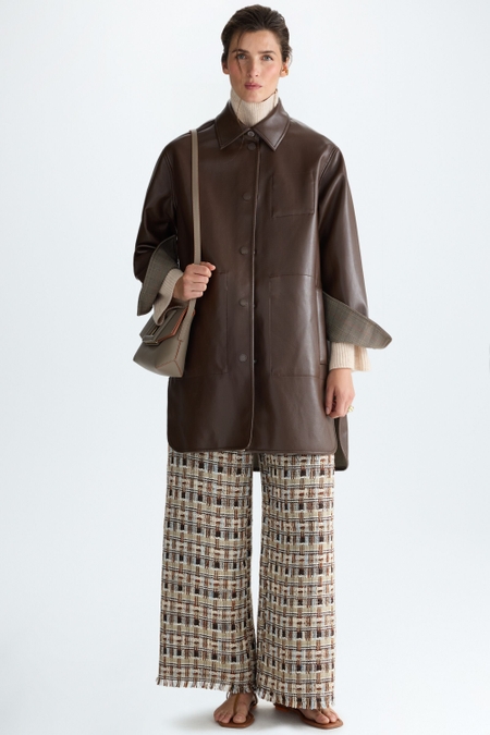 PRINCE OF WALES CHEQUERED FAUX-LEATHER REVERSIBLE COAT