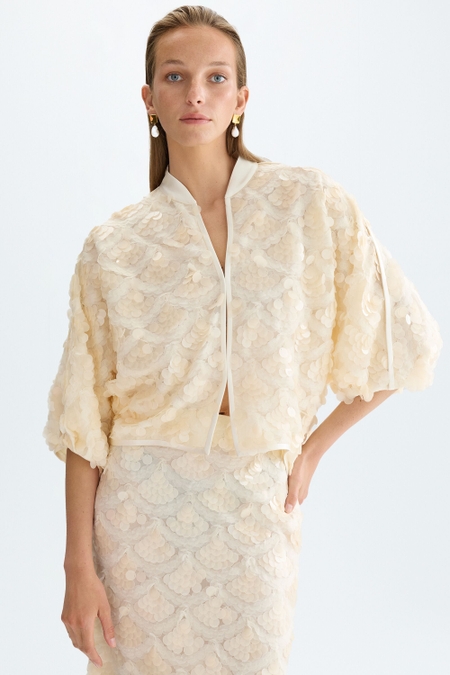 SEQUINNED TULLE BOMBER JACKET