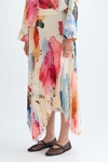Print twill asymmetric pleated skirt