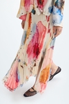 Print twill asymmetric pleated skirt