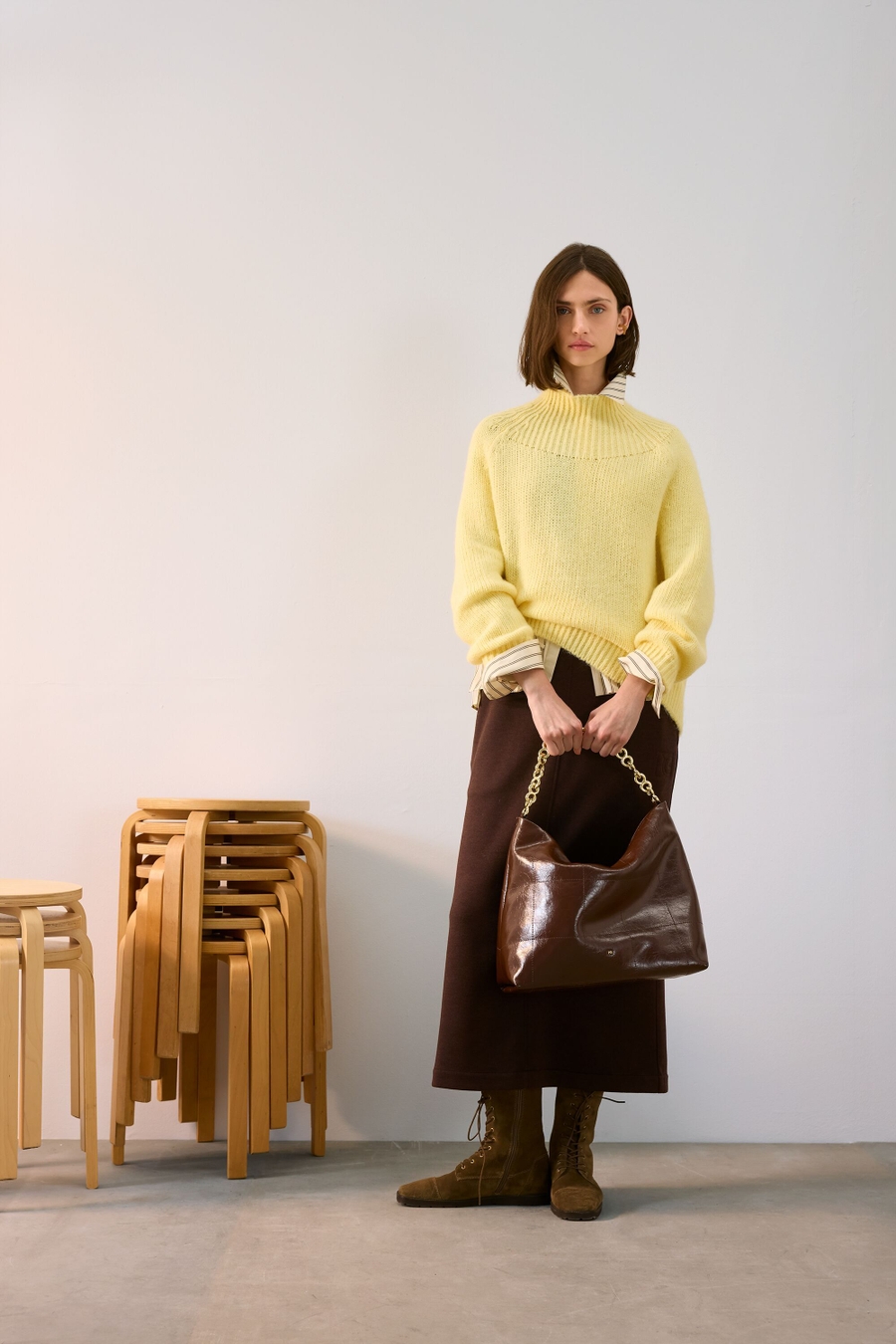 DOUBLE-FACED STRAIGHT-FIT MIDI SKIRT
