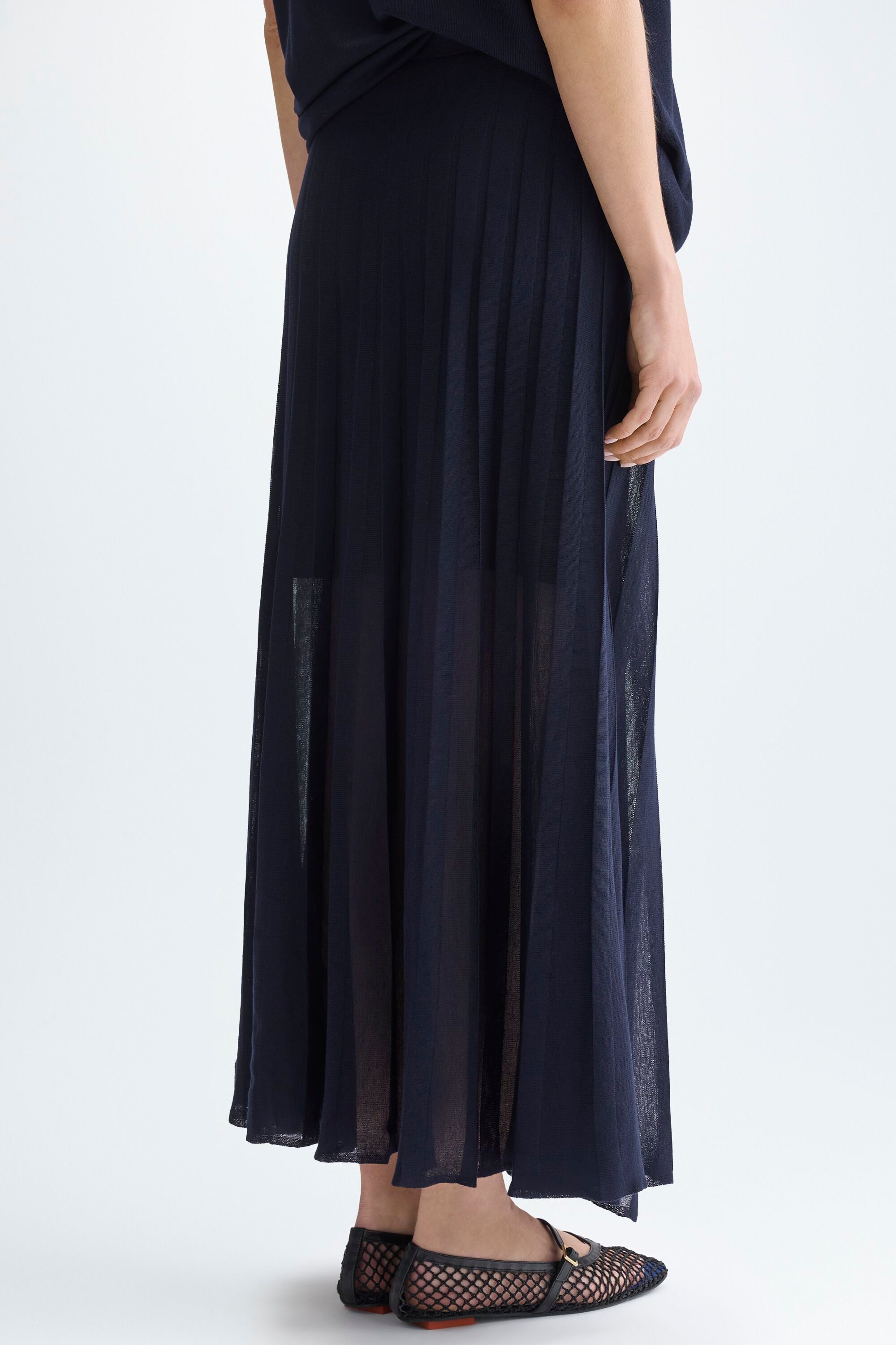 Semi-sheer pleated knit wrap skirt navy - Purificacion Garcia