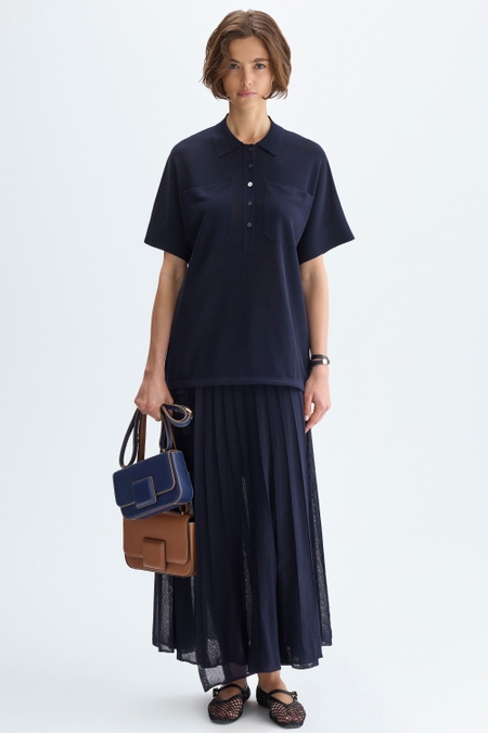 SEMI-SHEER PLEATED KNIT WRAP SKIRT