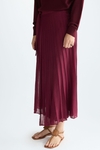 Semi-sheer pleated knit wrap skirt