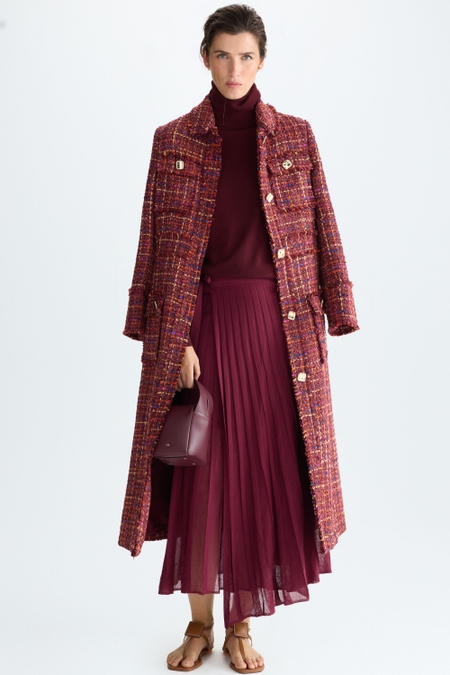 SEMI-SHEER PLEATED KNIT WRAP SKIRT