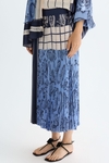 Denim patchwork print twill pleated skirt