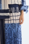 Denim patchwork print twill pleated skirt