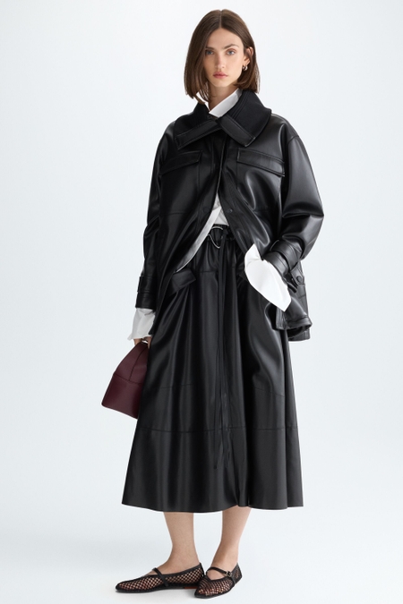 FAUX-LEATHER MIDI SKIRT WITH JEWEL BELT