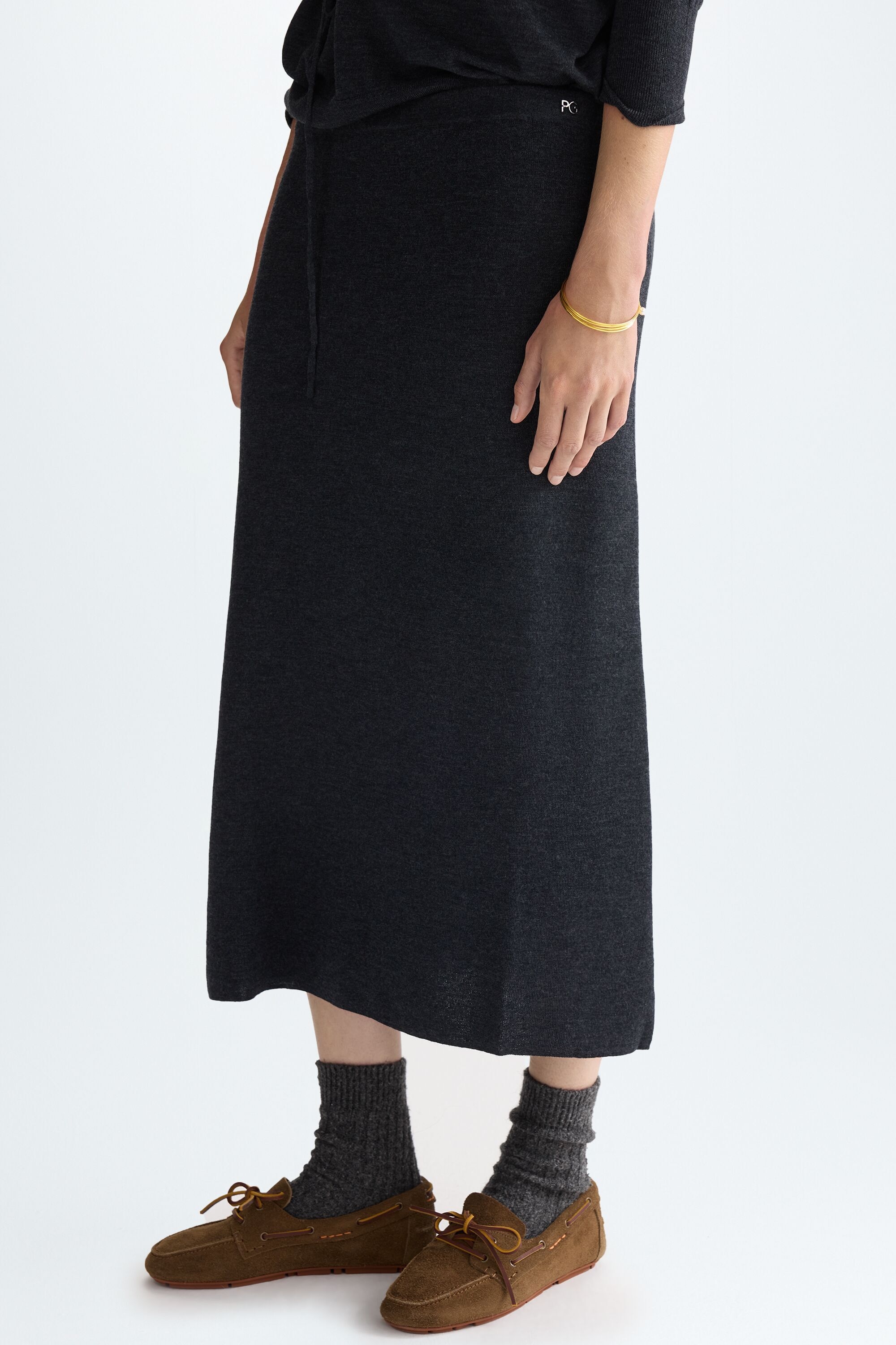 Merino wool knit midi skirt