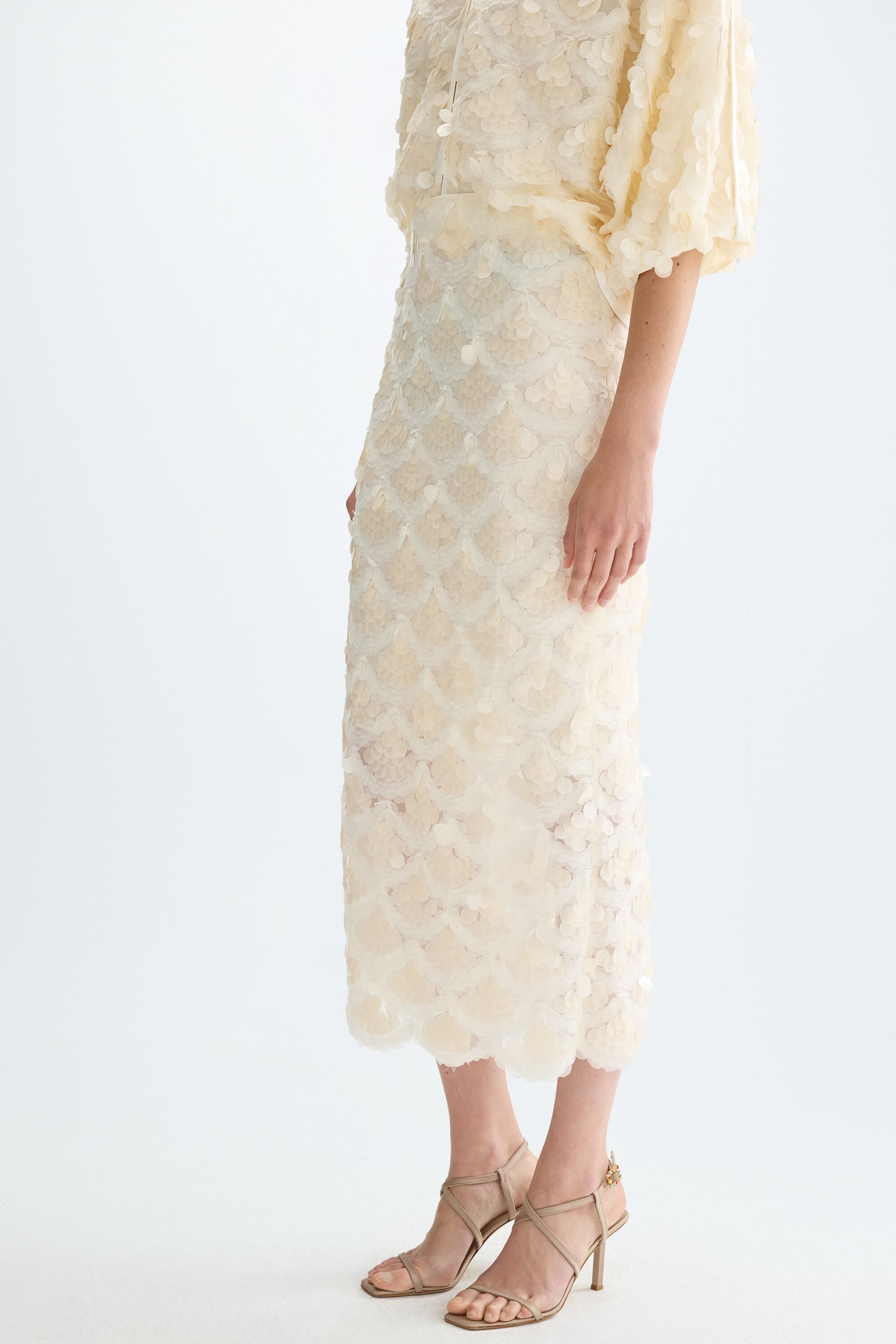 Sequinned tulle straight-fit skirt