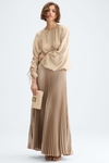 Metallic crepe long pleated skirt