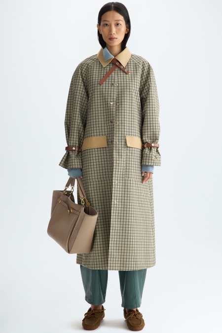 CHEQUERED TECHNICAL COTTON STRAIGHT-FIT TRENCH COAT