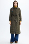 Origami-quilted nylon trench coat with detachable skirt