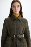 Origami-quilted nylon trench coat with detachable skirt