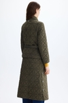 Origami-quilted nylon trench coat with detachable skirt
