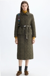 Origami-quilted nylon trench coat with detachable skirt