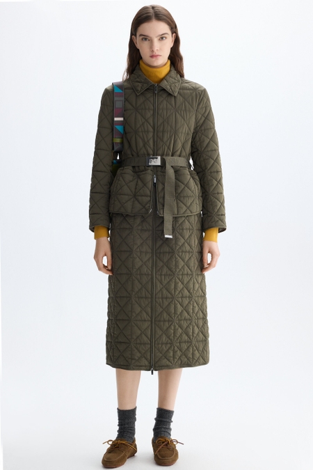 ORIGAMI-QUILTED NYLON TRENCH COAT WITH DETACHABLE SKIRT