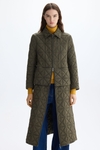 Origami-quilted nylon trench coat with detachable skirt