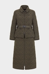 Origami-quilted nylon trench coat with detachable skirt