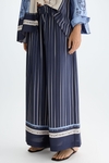 Denim patchwork print twill wide-leg trousers
