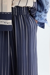 Denim patchwork print twill wide-leg trousers